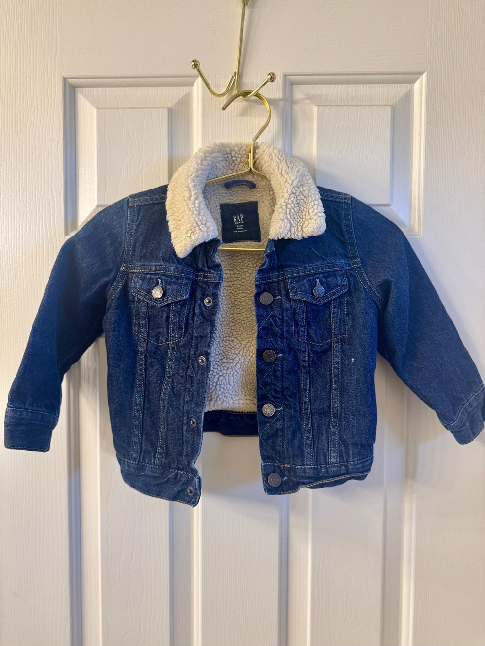 GAP Kids Dark Blue Denim Jacket with Cream Sherpa Lining